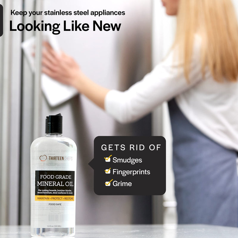 Thirteen Chefs Mineral Oil - 12oz Food Grade Conditioner for Wood Cutting Board, Countertop & Butcher Block, Lubricant for Knife or Meat Grinder - Safe USP Finish on Marble, Soapstone 12 Fl Oz - BeesActive Australia