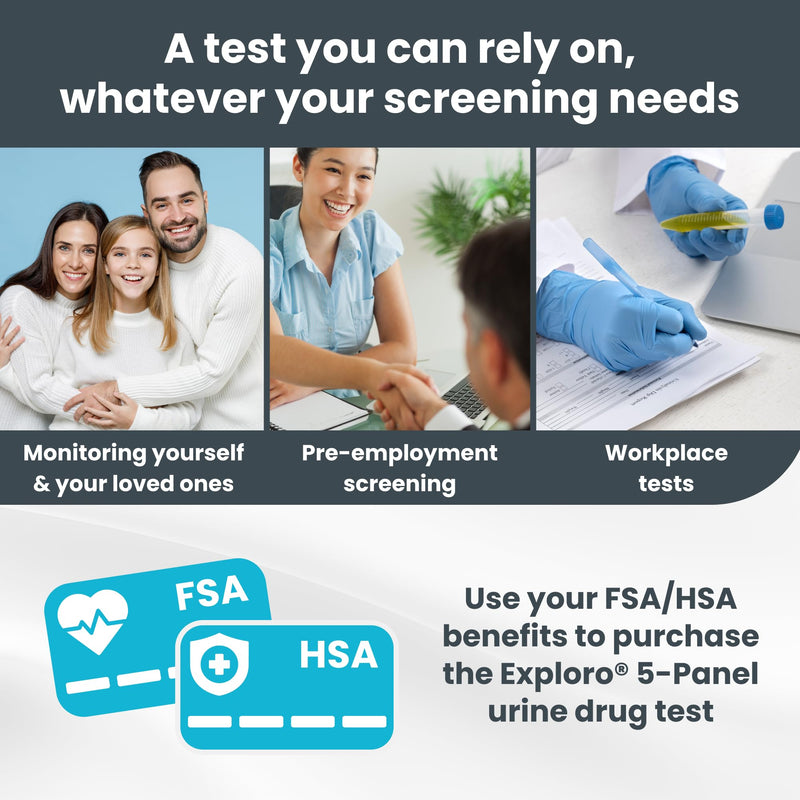 Exploro 5 Panel Drug Test Kit – At Home Urine Drug Test for THC, Cocaine, Opiates, Amphetamines & Benzodiazepines – Rapid & Accurate & Easy At Home Drug Testing Strips (Pack of 3) 3 Count (Pack of 1)