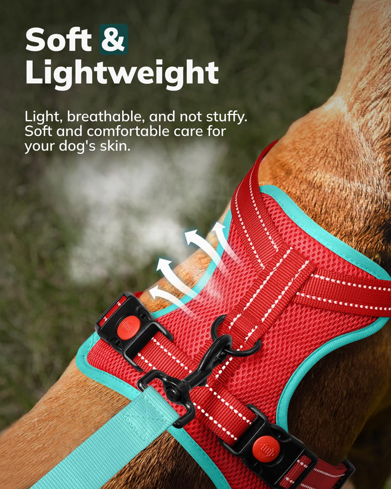 MIDOG Dog Harness, No-Pull Pet Harness and Leash Set for Small Medium Large Dogs Walking, No Choke Front Clip Dog Reflective Harness, Adjustable Soft Padded Pet Vest with Easy Control Handle (Red,L) Red - BeesActive Australia