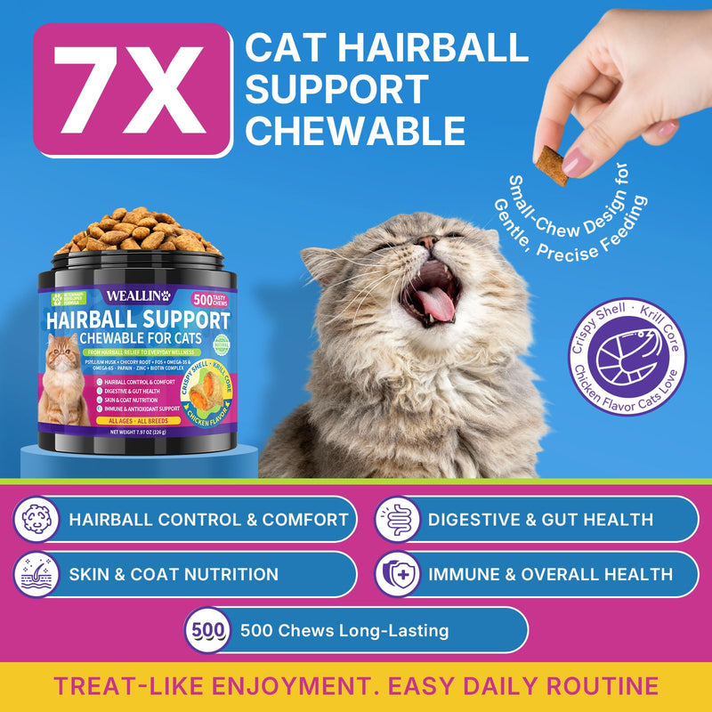 Cat & Dog Hairball and Allergy Relief Chews Bundle, Cat Hairball Support Treats with Krill & Chicken Flavor + Dog Anti-Itch Allergy Soft Chews with Probiotics & Omega 3