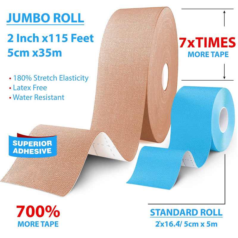 Original Kinesiology Athletic Tape. Professional Sports Tape for Ankle Wrist Knee Shoulder Muscles Joints. Latex Free, Waterproof, Stretchy, and Gentle on Skin. Up to 115 ft/Roll BLUE - BeesActive Australia