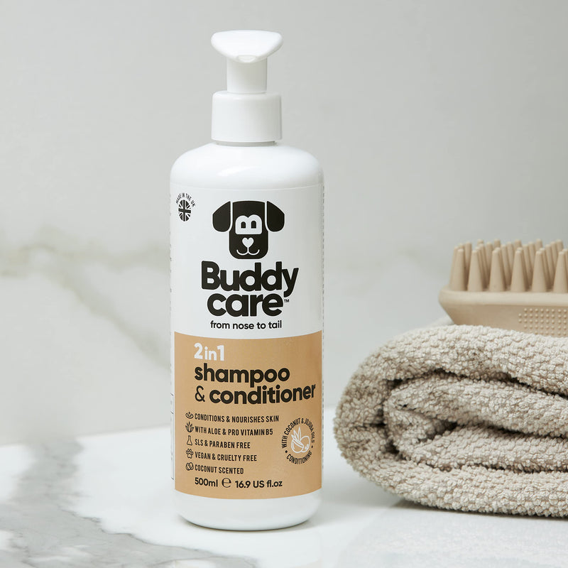Buddycare 2in1 Shampoo & Conditioner Practical dog shampoo and conditioner in one - with aloe vera and pro-vitamin B5 (500ml) 2in1 shampoo and conditioner 500ml - BeesActive Australia