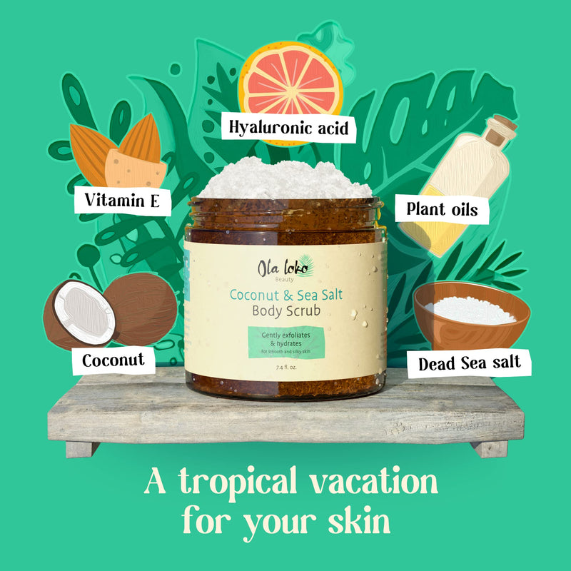 Coconut and Dead Sea Salt Body Scrub - Body Scrub Exfoliator, Scrubs & Body Treatments with Hyaluronic Acid & Vitamin E, Exfoliating Body Scrub to Moisturize & Remove Dead Skin, Exfoliating Scrub - BeesActive Australia