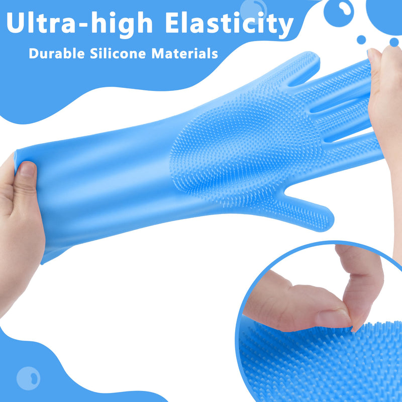 Pet Grooming Gloves—Heat Resistant Dog Washing Gloves with High-Density Teeth, Dog Bath Scrubber with Enhanced Five Finger Design, Silicone Gloves for Dogs and Cats Bathing, Massage (Blue) one size Blue - BeesActive Australia