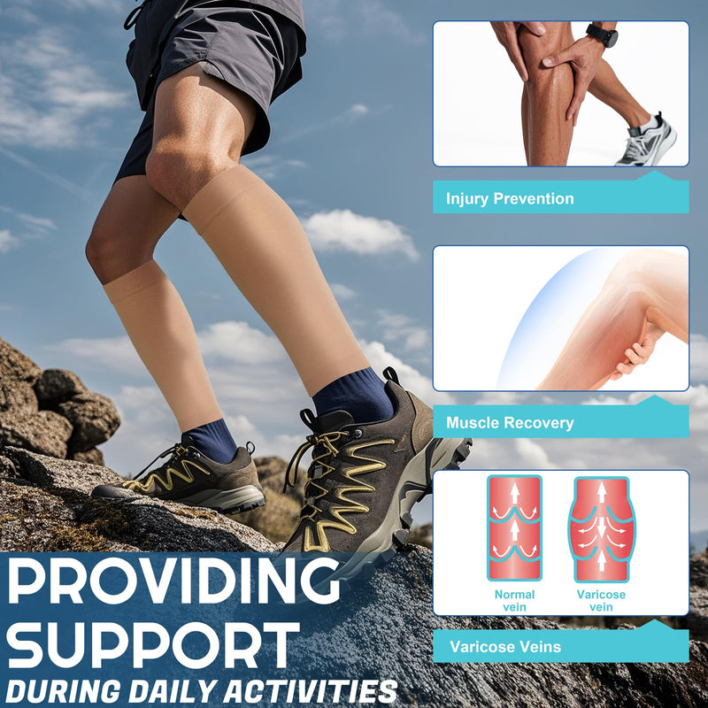 2 Pairs Calf Compression Sleeves Men&Women 20-30mmHg Medical Shin Splint for Leg Surpport Relief Pain Varicose Veins Small Beige Calf - BeesActive Australia