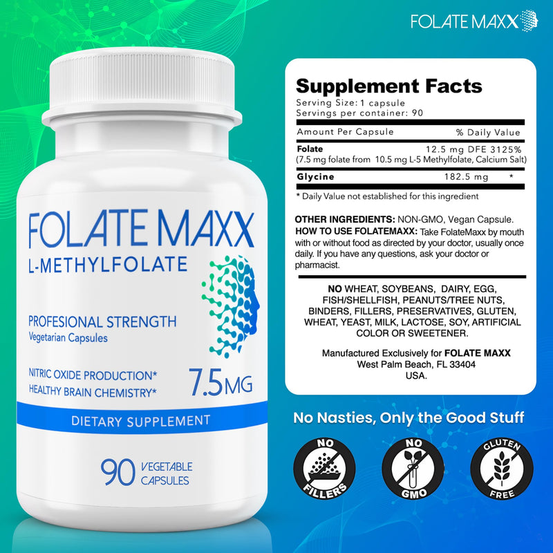 L Methylfolate 7.5mg, 90 Capsules – Doctor Formulated Methyl Folate Supplement for Women & Men – High Potency 5-MTHF for Energy, Mood & Focus – Non-GMO, Gluten-Free (3-Month Supply) 90 Count (Pack of 1)