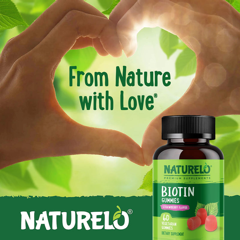 NATURELO Biotin Gummies - Supports Healthy Hair, Skin & Nails - High Potency 2500 mcg - Non GMO, Gluten Free - 60 Gummies 60 Count (Pack of 1)