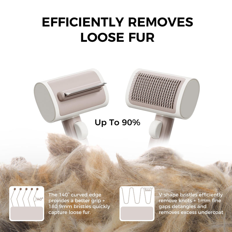 Cat Brush Kit, 2 in 1 Dog Shedding Slicker Brushes for Grooming Short & Long Hair Pet, Self Cleaning Hair Combs Tool Set for Indoor Kitten Rabbit Mats Tangled, Remove Loose Fur and Undercoat Beige - BeesActive Australia