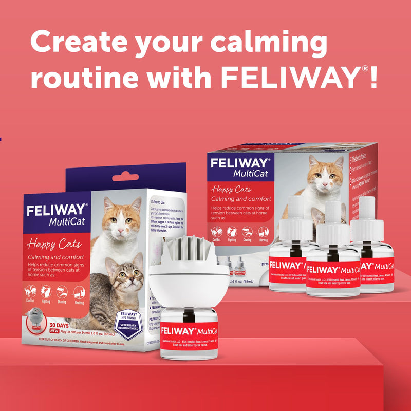 FELIWAY MultiCat 30 Day Cat Calming Plug In Pheromone Diffuser Starter Kit, 48ml - Helps Reduce Conflicts and Signs of Tension in Multi-Cat Households 1.62 Fl Oz (Pack of 1) Clear