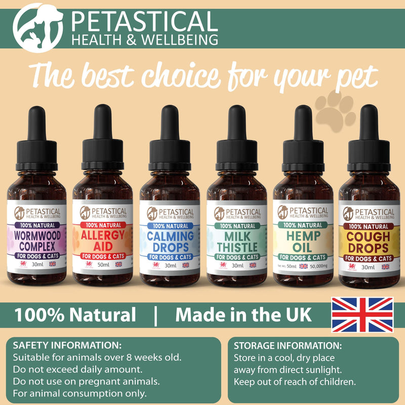 Hemp Oil for Dogs, Cats - Natural Calming Aid Omega Vitamins Rich Supplement Drops for Pets, Hip Joint, Valerian Skullcap Alternative - 50 ml 50ml