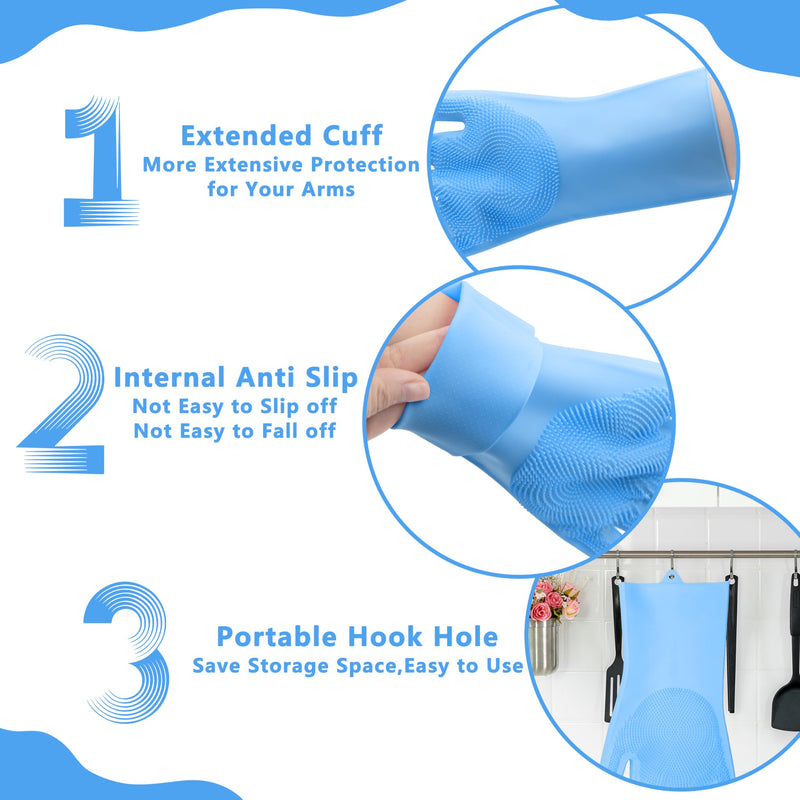 Pet Grooming Gloves—Heat Resistant Dog Washing Gloves with High-Density Teeth, Dog Bath Scrubber with Enhanced Five Finger Design, Silicone Gloves for Dogs and Cats Bathing, Massage (Blue) one size Blue - BeesActive Australia