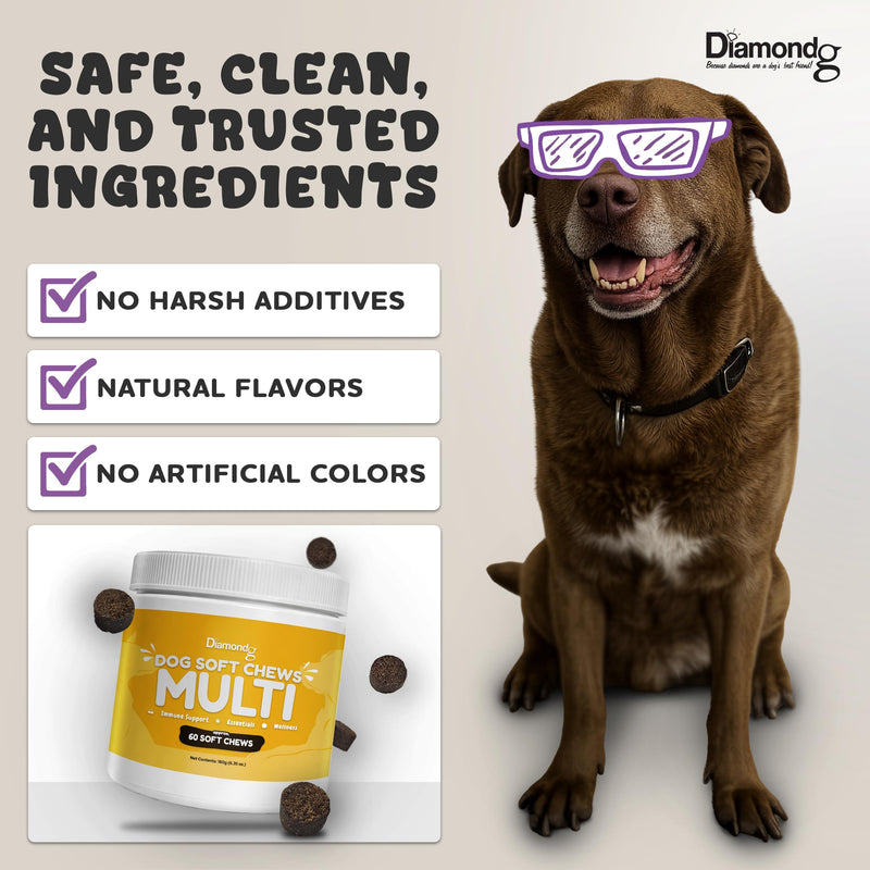 Diamondg Dog Mutivitamin Chews with Turkey Tail & Probiotics, 60ct - All in One Dog Nutritional and Health Supplement to Support Critical Immune Defense for Puppy & Senior, Daily Multivitamin for Dogs