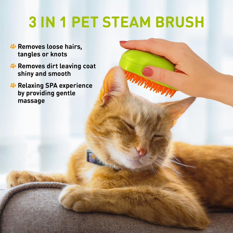 Cat Steam Brush for Shedding Massage & Dirt Removes Loose Tangled & Static Fur | Short & Long Haired Pet | Misting Water 3 in 1 Grooming Comb w Soft Bristles | Self Cleaning Dog Spray & Steamy Brush - BeesActive Australia