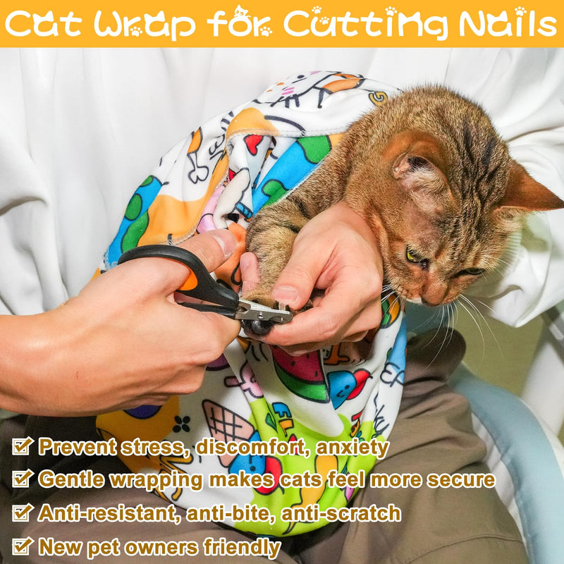 AIERSA Cat Wrap for Cutting Nails and Grooming, Cat Restraint Wrap for Nail Clipping, Self-Adhesive Fabric Cat Swaddle Burrito Wrap for Nail Trimming, Cat Grooming Supplies XL(27x27IN) - BeesActive Australia
