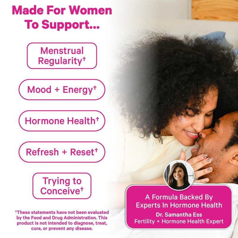 Pink Stork Birth Control Cleanse to Support Hormone Balance, with Chaste Tree Berry (Vitex), Magnesium, and Selenium, Period Support for Conception, Fertility Supplements for Women - 60 Capsules