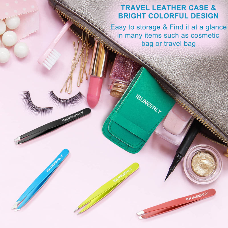 Tweezers Set, 4Pcs Tweezers for Women with Travel Case, Professional Stainless Steel Eyebrows Tweezers, Great Precision Tweezers for Ingrown Hair, Facial Hair, Splinter Removal (Multi-Color) Multi-color - BeesActive Australia