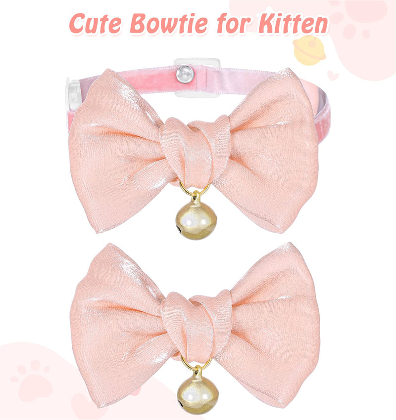 Cat Collar Bow Tie, 2 Pack Silk Pink Cat Collar Bow with Bell, Adjustable Breakaway Kitten Collars Soft and Cute Safety Collars for Girl and Boy Cats(Pink & Purple) - BeesActive Australia