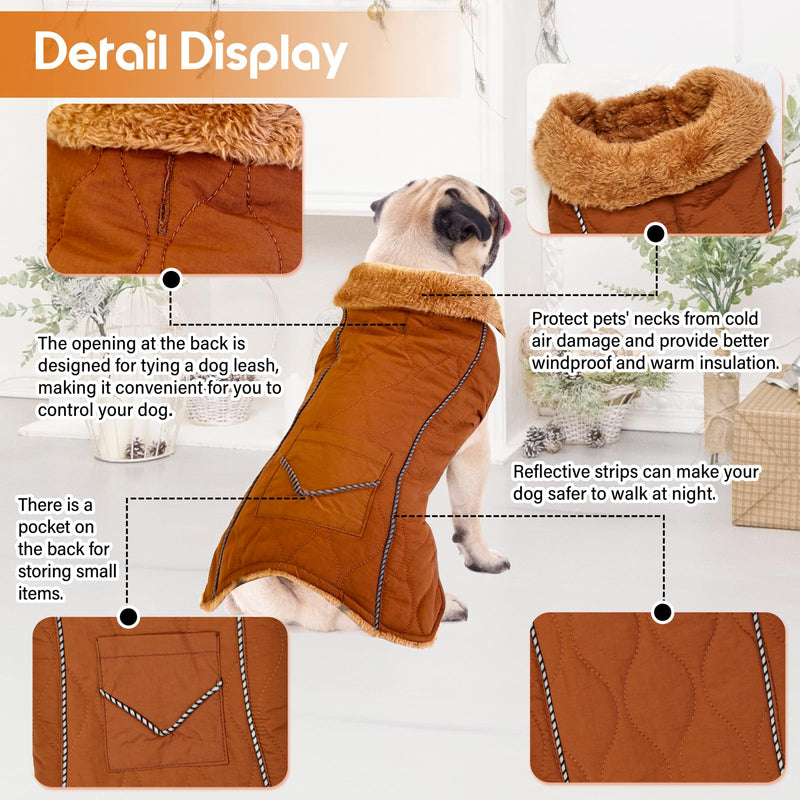 Dog Winter Coat Waterproof Dog Snow Jacket with Pocket Adjustable Fleece Dog Cold Weather Coats Reflective Warm Vest for Small Medium Large Dogs (Brown, XXL) Brown XX-Large - BeesActive Australia