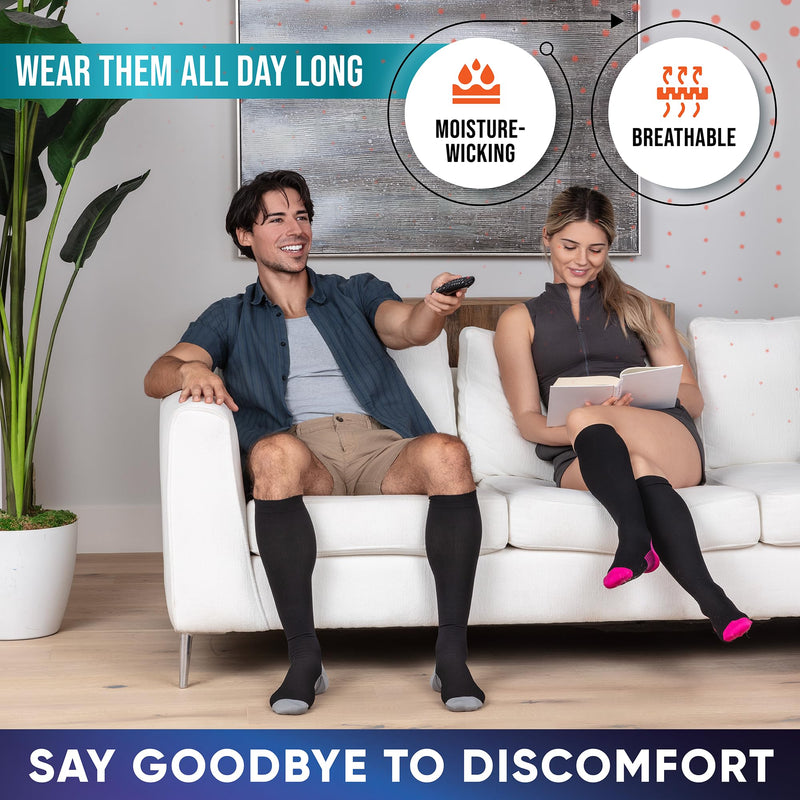 Compression Socks for Women & Men (20-30 mmHg) Support for Flying and Travel, Nurses, Sports and Everyday Wear Black Small-Medium - BeesActive Australia