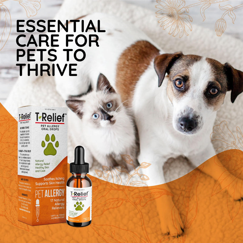T-Relief Pet Allergy Support Drops for Dogs & Cats Itchy Relief Supports Healthy Skin & Coat Natural Medicine Helps Soothe Hot Spot Itching Paws Licking Runny Nose Sneezing Watery Eyes - 1.69 Fl oz - PawsPlanet Australia