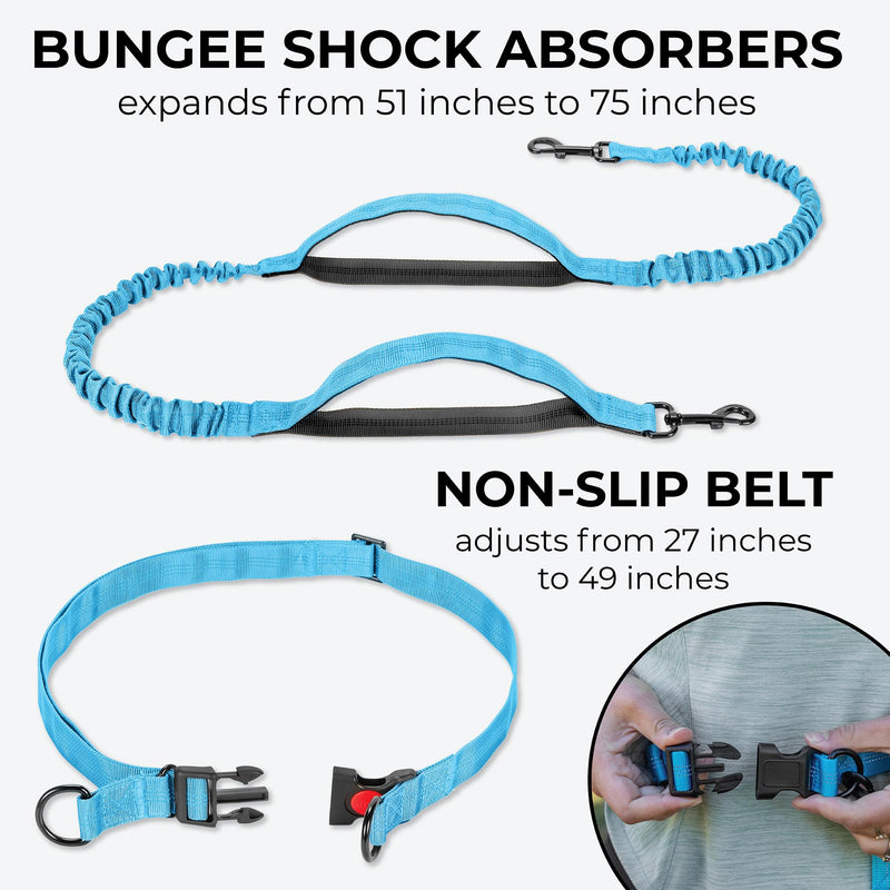 Squirrel Products Hands Free Dog Leash with Hip Belt/Crossbody Strap, Zipper Pouch, and Shock Absorbing Bungee for Walking or Jogging with pet (Blue, Black) Blue and Black - BeesActive Australia