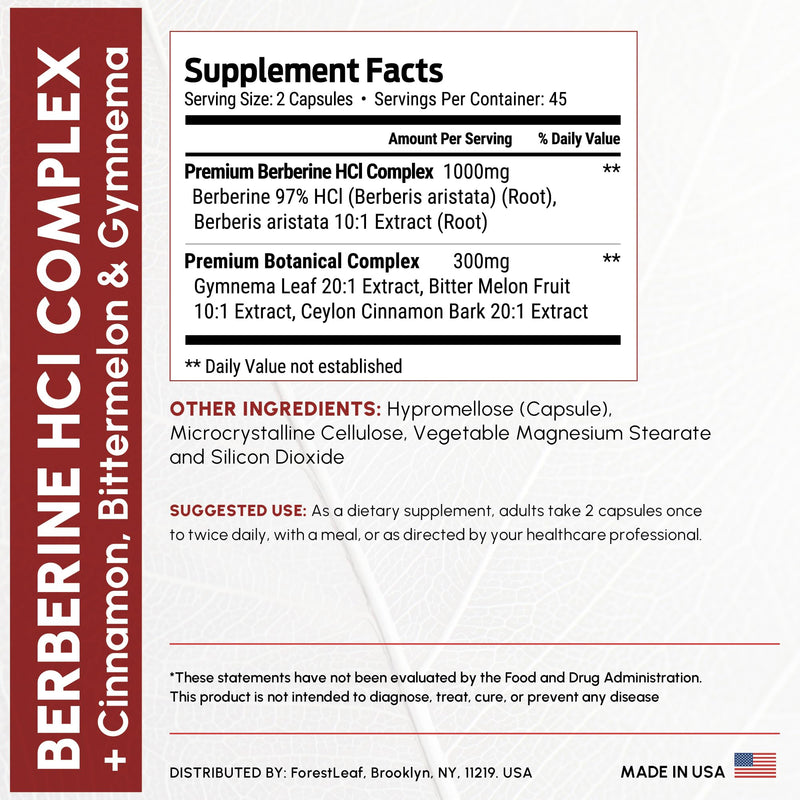 Berberine Supplement 1300mg per Serving- 97% Tested Ultra High Potency Berberine HCl with Ceylon Cinnamon, Bitter Melon & Gymnema, 10:1 Extract Berberis Supplements, Weight Management, 90 Veggie Caps 90 Count (Pack of 1)