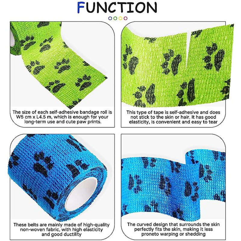 SIGANDG Pack of 8 Self-Adhesive Bandage for Dog Vet Wrap Pet Cohesive Bandage Self-Adhesive Bandage for Pet Horse Cohesive Bandages Elastic Bandage Adhesive Bandage for Wrist Ankle Finger - BeesActive Australia