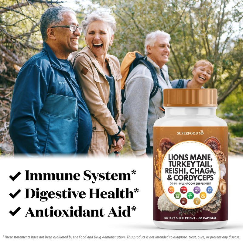 Lions Mane Mushroom Supplement with Turkey Tail Reishi Cordyceps Chaga with Marshmallow Root - 120 Count 120 Capsules (Pack of 2)