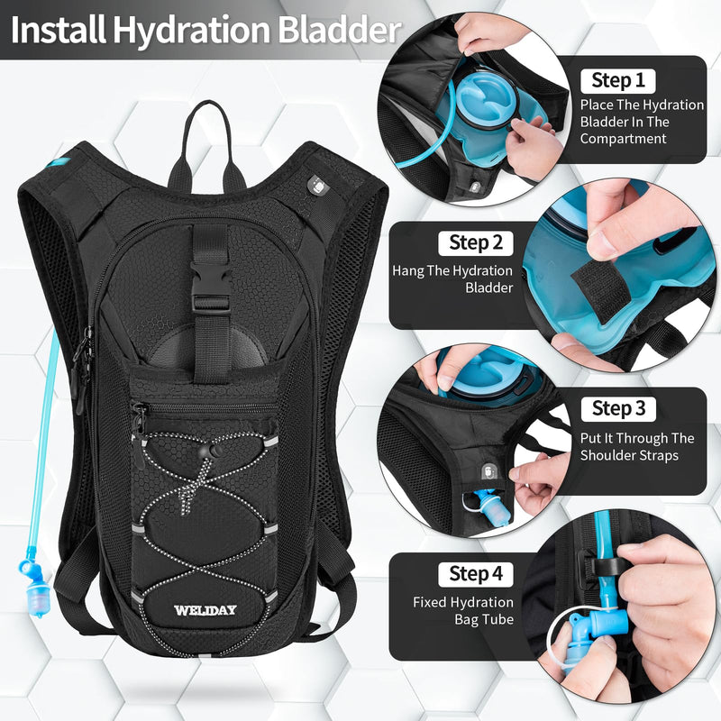 Hydration Backpack with 2L Water Bladder, Lightweight Hydro Pack for Cycling, Running, Hiking, Climbing Black - BeesActive Australia