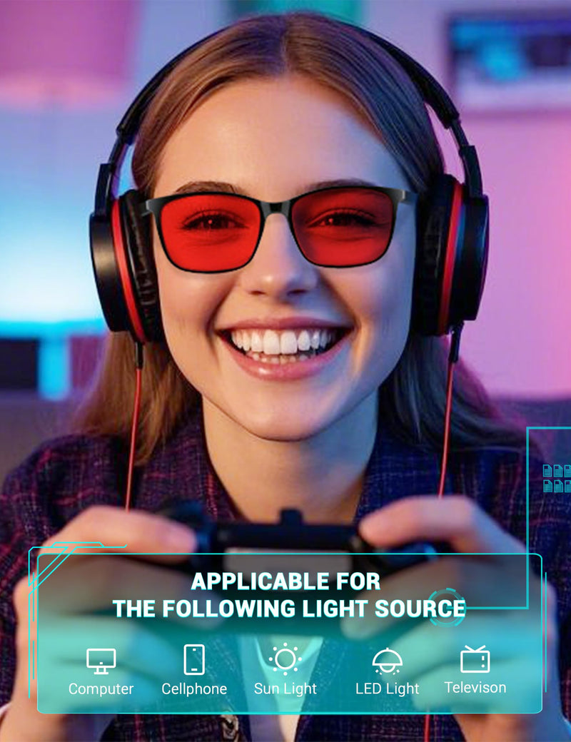 TIJN Sleep Glasses for 99.9% Blue Green Light Blocking for Women Men Dual AR Coating Red Lens for Computer Gaming, TR90 (Max Protect- Red Lens) Tr90-black