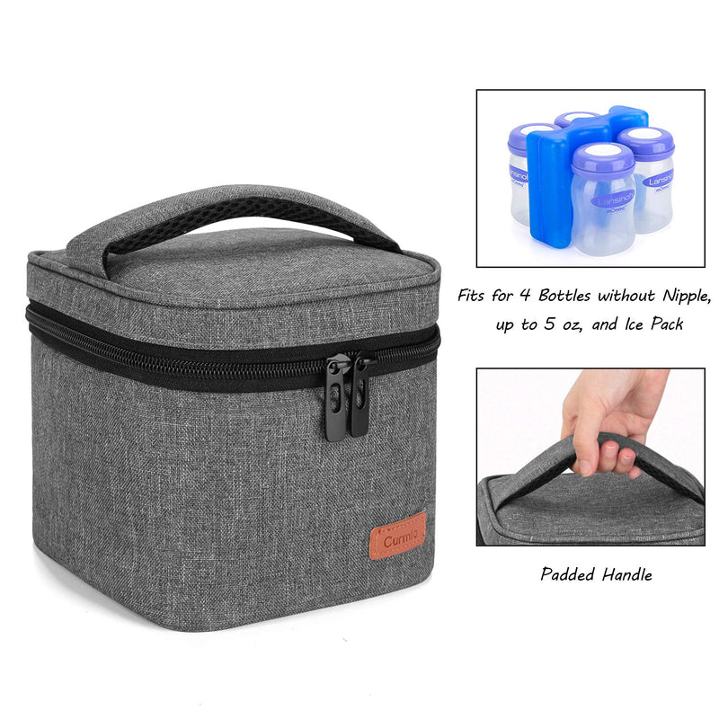CURMIO Breastmilk Storage Bag for 4 Bottles up to 5 Oz, Insulated Mini Cooler Bag for Baby Bottles, Bottle Warmer On The Go for Daycare, Bag Only, Grey - BeesActive Australia
