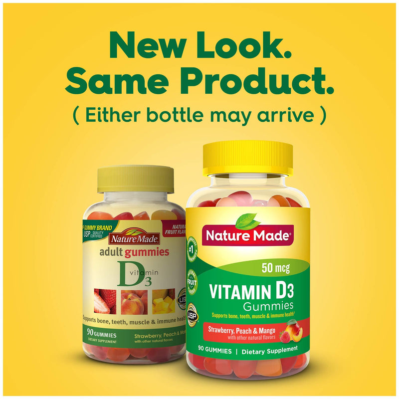 Nature Made Vitamin D3 2000 IU (50 mcg) per serving, Dietary Supplement for Bone, Teeth, Muscle and Immune Health Support, 90 Gummies, 45 Day Supply 031604028442 90 Count (Pack of 1) - BeesActive Australia