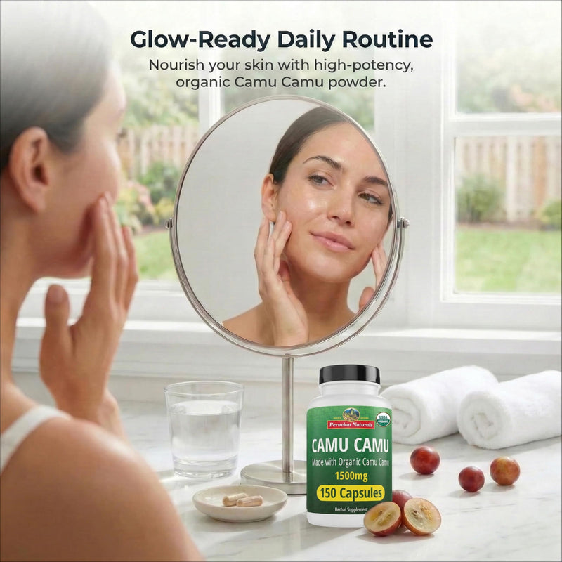 Peruvian Naturals Organic Vitamin C from Camu Camu Capsules 1,500mg - 150 Vegan Pills, Natural Vitamin C from Whole Food Camu Berry Organic, Non-GMO | Natural Vitamin C Supplement, Vegan, Antioxidant Support, Immune & Skin Health, Non-GMO