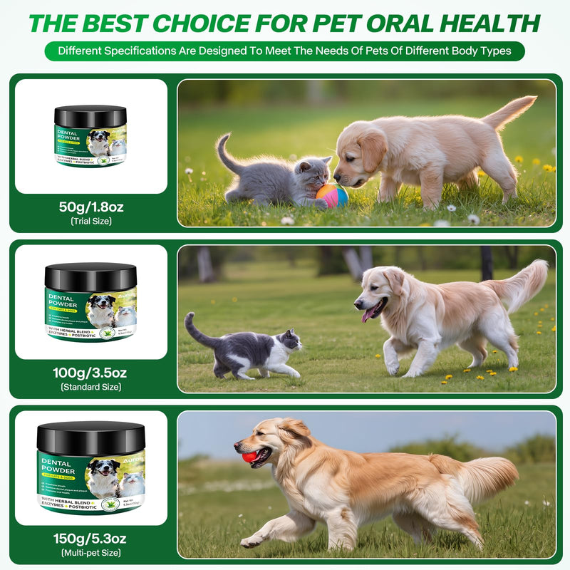 Dog Dental Powder for Teeth Cleaning Plaque & Bad Breath Off, Dental Powder for Dogs Teeth with Natural Herbal Blend & Postbiotics, Dog Teeth Cleaning Powder with Enzymes for Dogs & Cats (3.5oz)