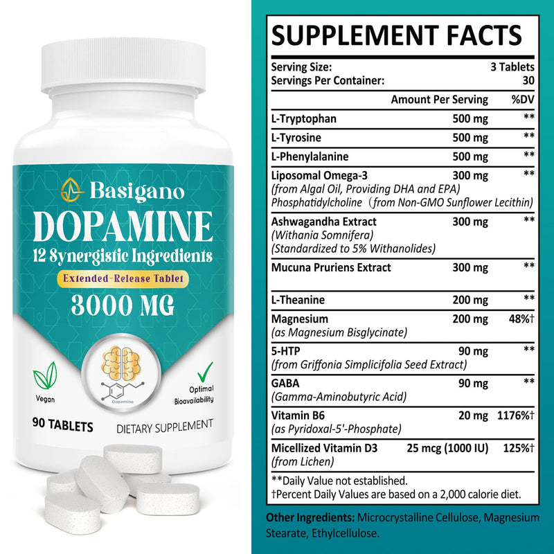 Natural Dopamine Supplement - Gluten-Free - 90 Tablets(Pack of 2) unflavor 90 Count (Pack of 1) - BeesActive Australia
