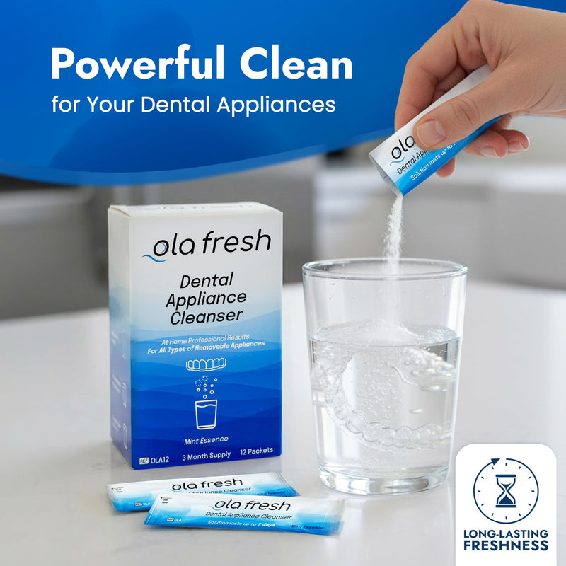 TCS Fresh Retainer Cleaner – Powder Solution for Denture, Aligner, Nightguard, Mouthguard & Retainer – Mint Essence Flavor, 12 Packets (3 Month Supply) ~3 Month Supply