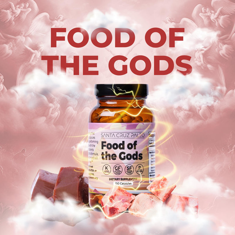 Santa Cruz Paleo, Food of the Gods Grass Fed Beef Organ Supplement for Men and Women, with Collagen, Maca Root, Colostrum, Bone Broth, Iron, Vitamin B12, Gluten Free, Keto Friendly, 30 Servings