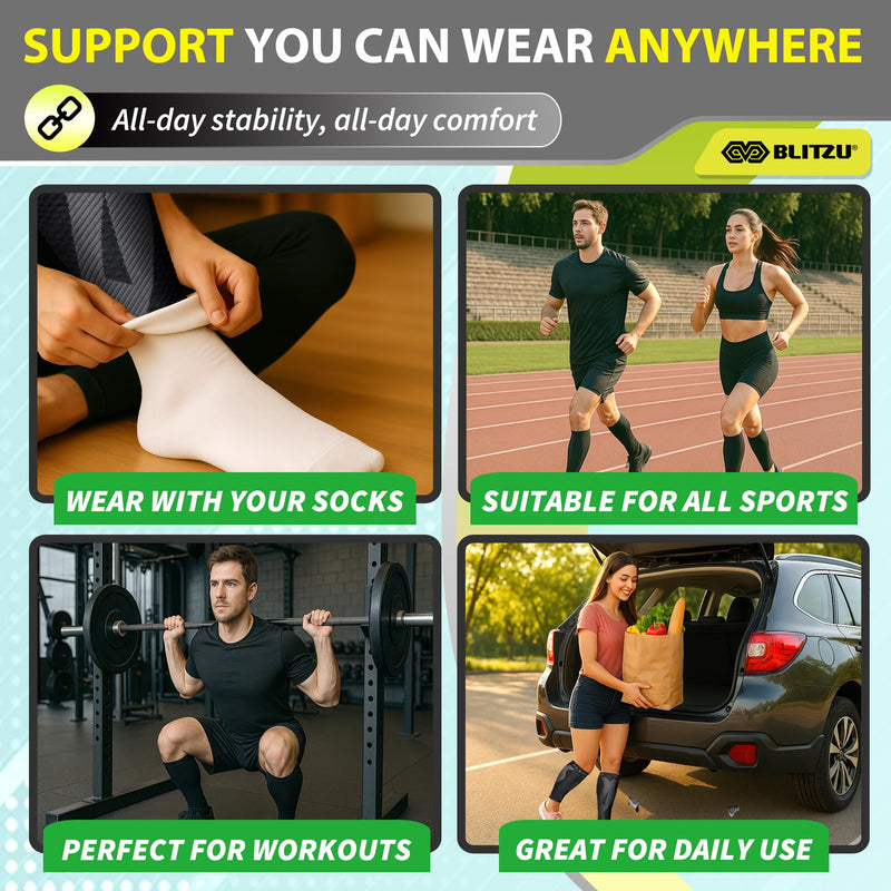 BLITZU Calf Compression Sleeve for Men & Women Footless Compression Socks Support Runners Leg Sleeve Shin Splints Pain Relief Black Small/Medium - BeesActive Australia