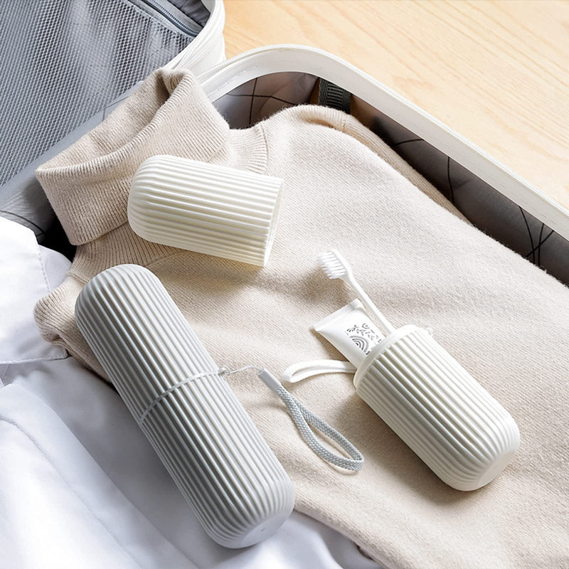 Jeopace Toothbrush Cup Portable Toothbrush Holder Multifunction Travel Cup Organizer Toothbrush Case and Carrier for Bathroom School Business Trip 2Pack Gray+White - BeesActive Australia