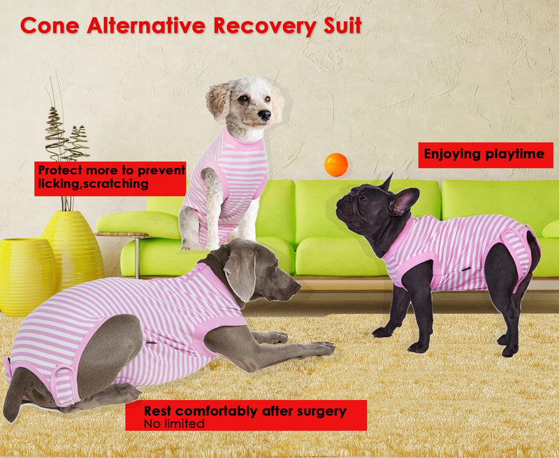 Wabdhally Dog Surgery Recovery Suit for Female Spay,Surgical Recovery Suit for Small Female Dogs,Soft Combed Cotton,Striped Pink Onesie S Pink-White Striped - BeesActive Australia