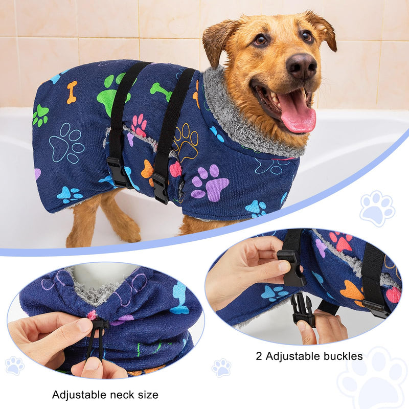 Dog Robe Quick Drying Dog Bathrobe Super Absorbant Dog Towels for Drying Dogs Cute Dog Clothes Thickening Dog Bath Supplies for After Bath Adjustable Dog Drying Coat, Wearable On Both Sides (S-XXL) Large Blue - BeesActive Australia