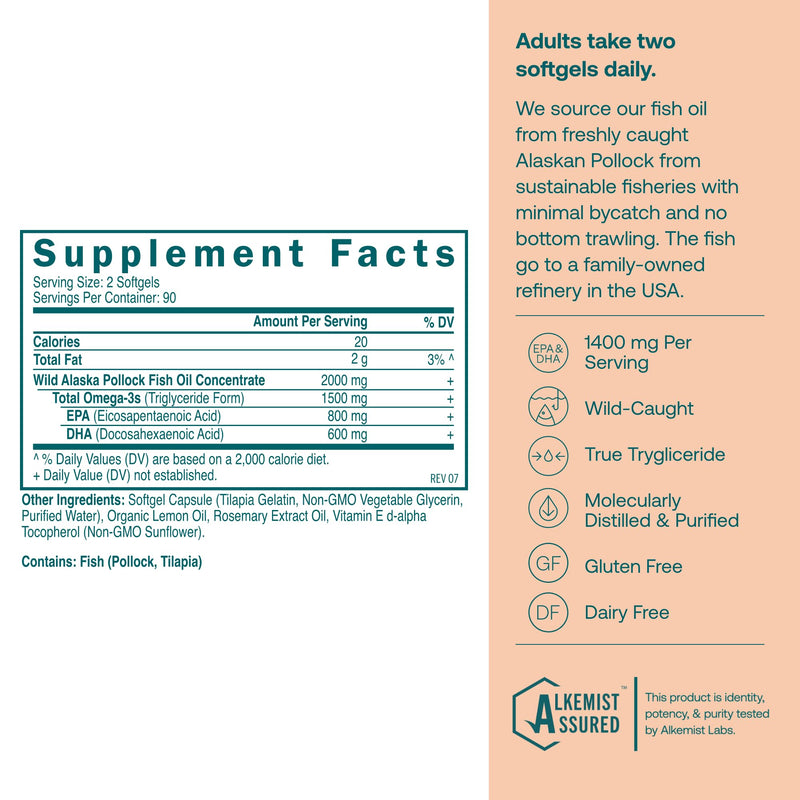 True Grace Omega-3 Fish Oil - 180 Softgels - 1400 mg EPA + DHA - Brain, Heart, Joint & Immune Health - Organic, Gluten Free, Soy Free 90 Day Supply