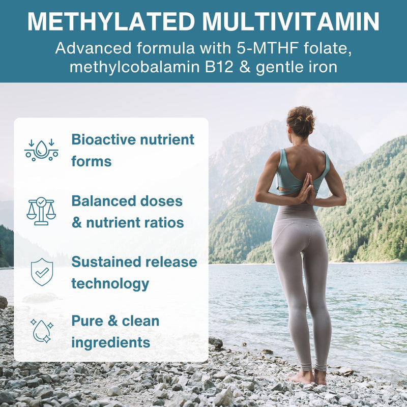 Igennus High Potency Methylated Multivitamin for Women with Gentle Iron | 5-MTHF Folate & Methylcobalamin B12, Pure & Clean, Sustained Release, Active B-Complex & K2 MK-7, Non-GMO, 60 Vegan Tablets 60 Count (Pack of 1)