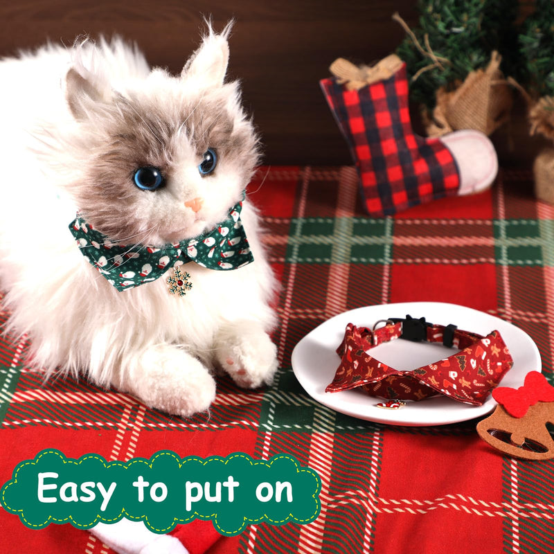 2pcs Christmas Kitten Collars, Christmas Cat Collar Breakaway Cat Collars Santa Candy Snowflake Red Green Cat Collars Cute Holiday Cat Collar Xmas Accessories for Pets - BeesActive Australia