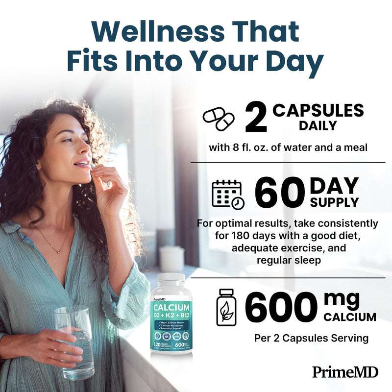 4-in-1 Calcium Supplements for Women and Men - Calcium with Vitamin D3 K2 5000 IU Supplement, 601mg per Serving for Heart, Bones & Body Defenses - Gluten-Free, Vegan-Friendly (240 ct) 120 Count (Pack of 2)