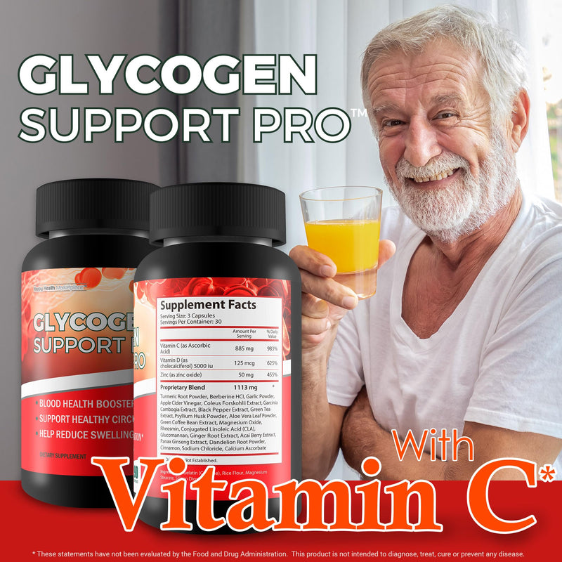 Glycogen Support Pro - Our Best Pancreas Support Antioxidant Blood Health Blood Circulation Supplements - Blood Supplement W/Magnesium Turmeric Vitamin D Vitamin C D Zinc Blood Balance Blood Booster