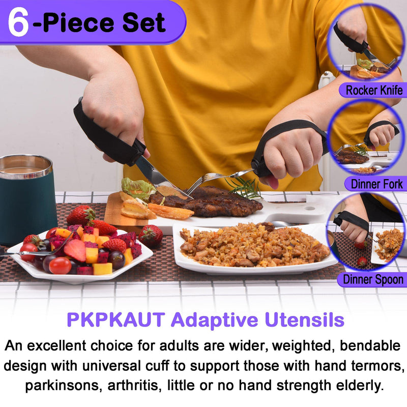 Weighted Parkinsons Utensils for Hand Tremors, Weighted Silverware for Parkinsons Patients Arthritic Hands, Built Up Utensils for Adults, Adaptive Eating Utensils for Disabled People Elderly 6-Piece Set Grey - BeesActive Australia