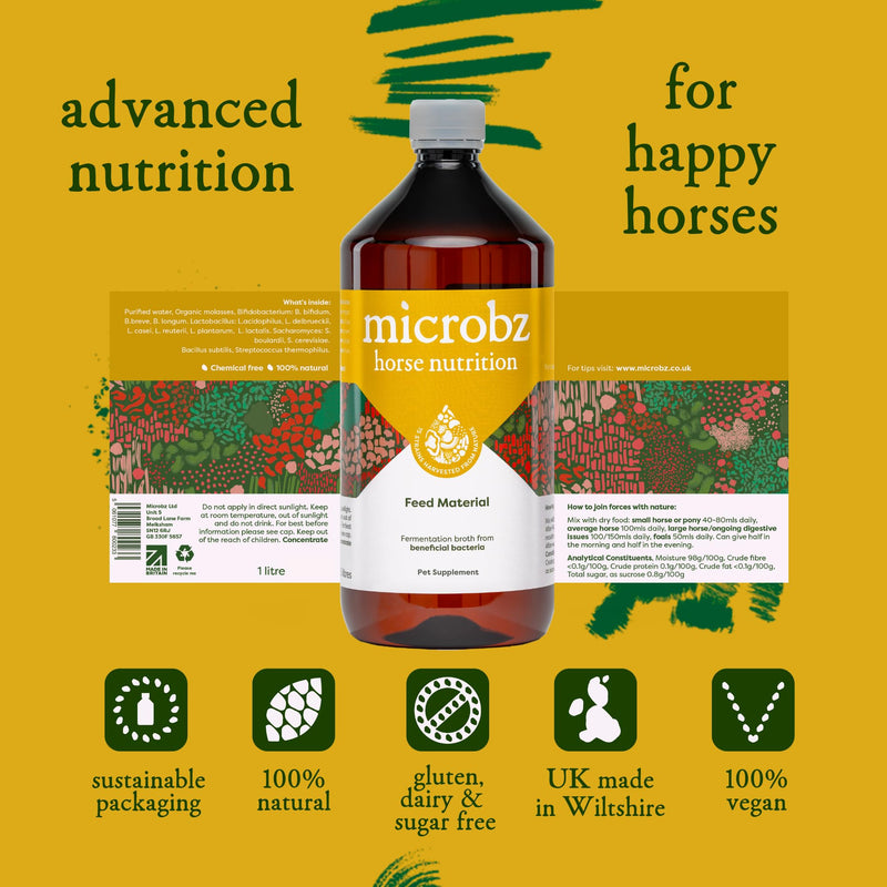 MICROBZ HORSE NUTRITION | 1 Litre | Liquid Beneficial Microbes for Horses & Foals, to Support Equine Digestive Health, Immunity & Performance - 100% Natural