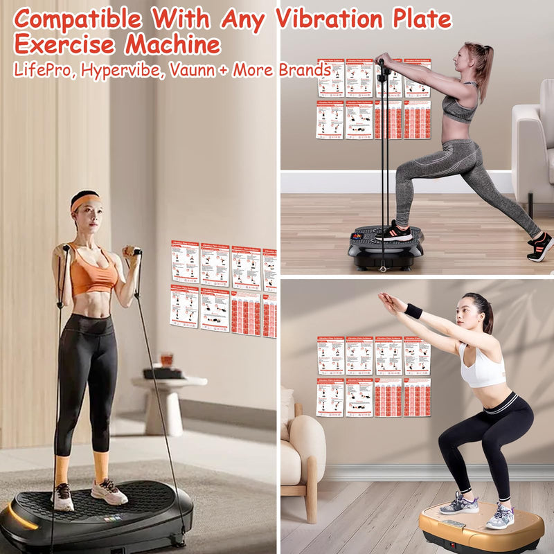 Vibration Plate Exercise Machine Workout Chart Posters - 6 Laminated Wall Fitness Guide & 2 Reusable Planner & 1 Erasable Pen, Suitable for Home Gym Whole Body Training