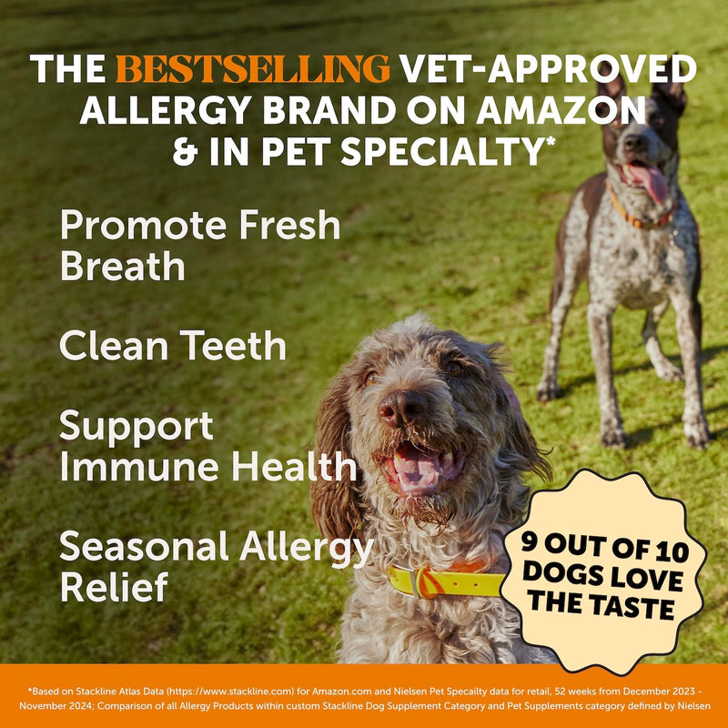 Virtual Bundle Allergy Support Fresh Dental Sticks - Immune Dental Treats (30 ct) + Hemp Calming Chews for Dogs - Dog Anxiety Relief (Beef Liver, 90ct)
